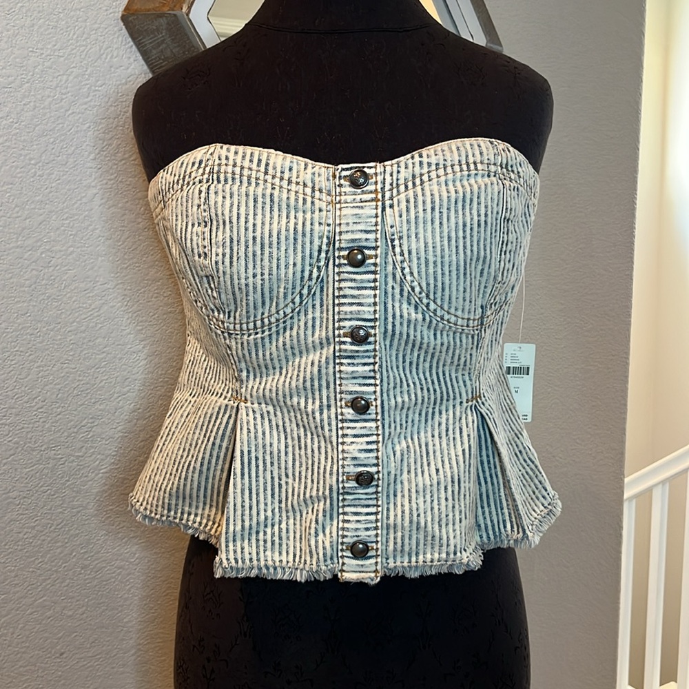 Pilcro Striped Denim Tube Top Size Medium - Picture 3 of 12